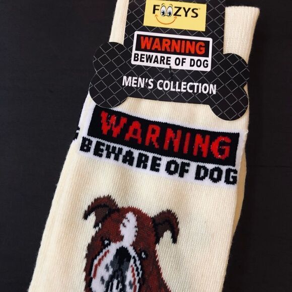 Foozy’s Bulldog “Beware of Dog” Adult Fun Socks - Picture 2 of 4